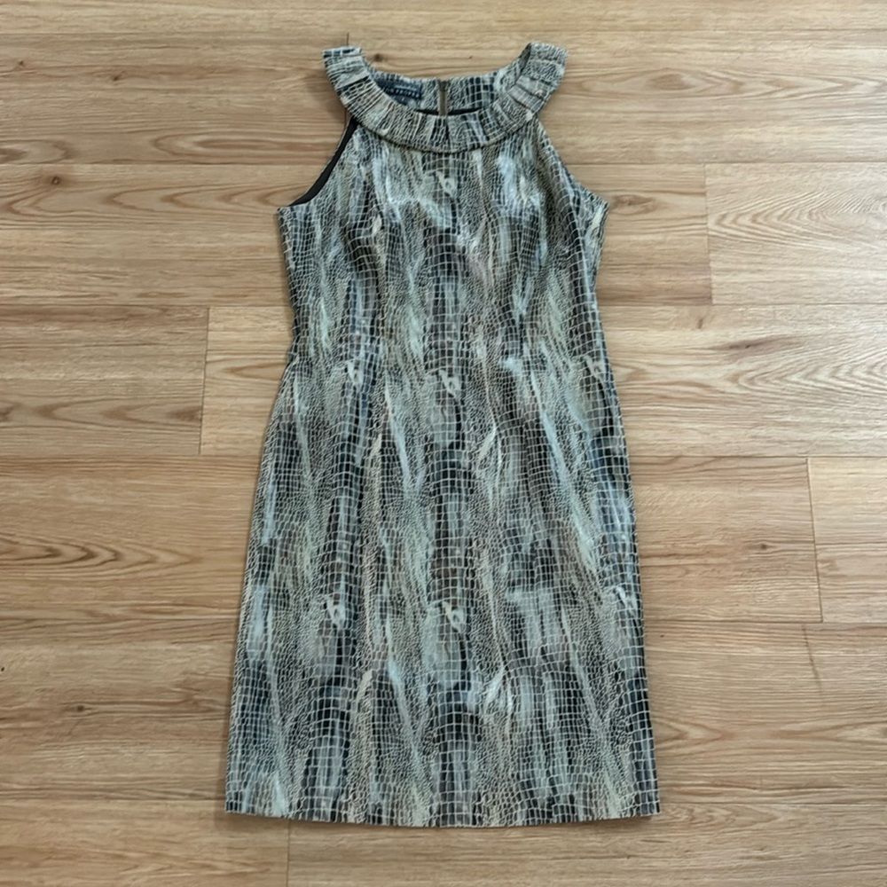 Muse by Boston Proper Metallic Beige Gray Snake Print Lined Sheath Dress 2